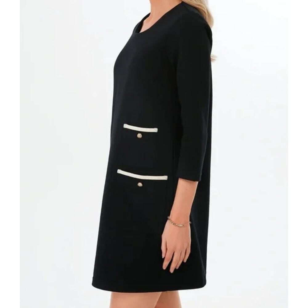 Tuckernuck Francois Black Mod Shift Dress Luxury Pockets 3/4 Sleeve Chic - Picture 5 of 12